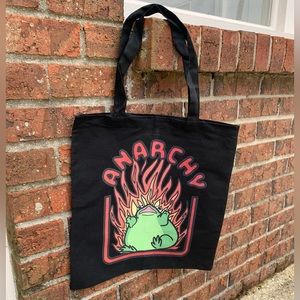 Anarchy Flaming Raging Chaotic Frog Tote Bag Cute Silly Cartoon Art Kawaii Style